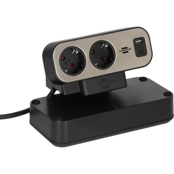 Stekkerdoos Brennenstuhl bureau Estilo 10 voudig inclusief 1 USB C, 1 USB A, 2 meter zilver/zwart
