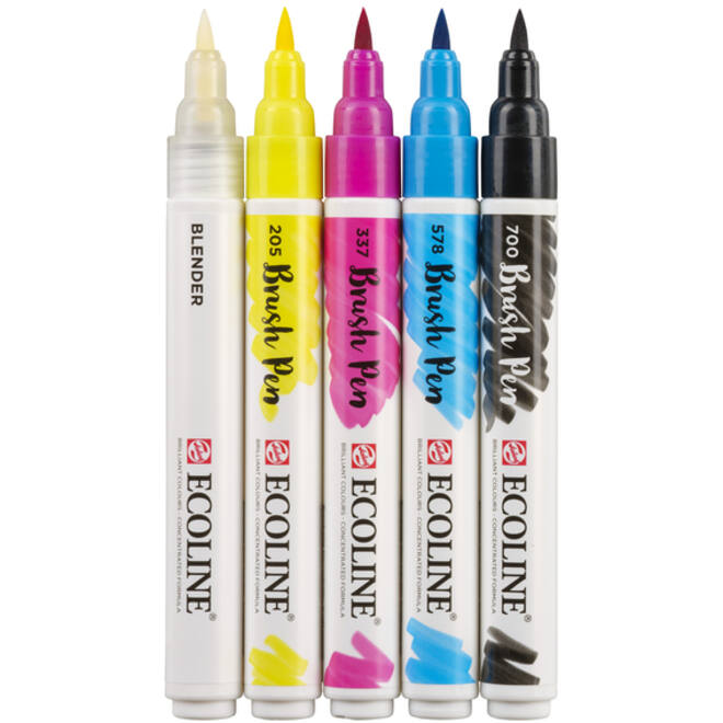 Brushpen Talens Ecoline Primair etui à 5 kleuren
