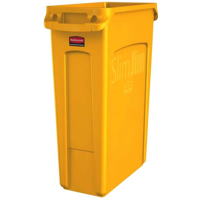 Afvalbak Rubbermaid Slim Jim Vented met luchtsleuven 87liter geel