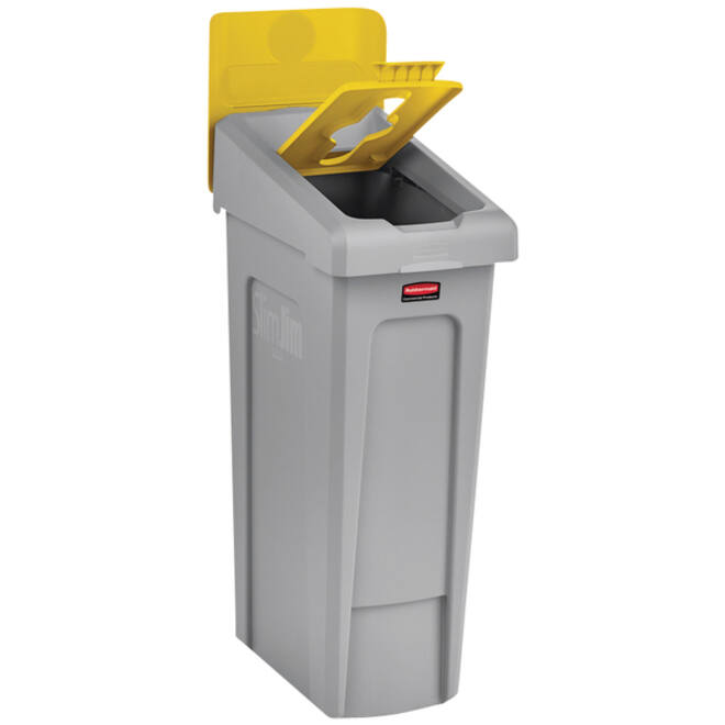 Deksel Rubbermaid Slim Jim Recyclestation inwerpopening voor gemengde recycling geel