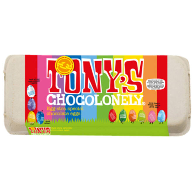 Chocolade Tony's Chocolonely paaseitjes doos mix groot 18 stuks