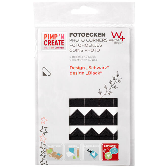 Fotohoeken walther design zwart 2 vellen à 42 stuks