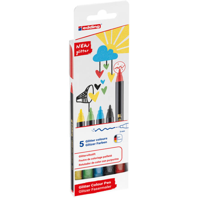 Fineliner edding 1200 fijn glitter assorti set à 5 stuks