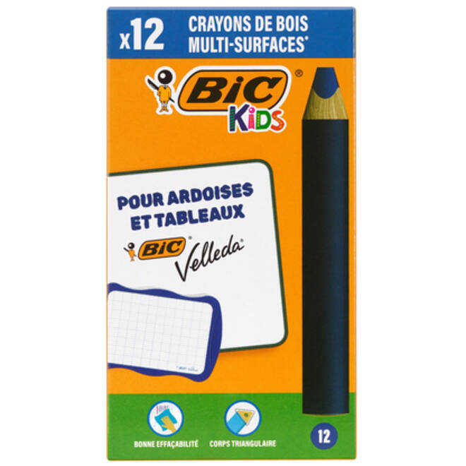 Whiteboardpotlood BicKids Multi Surface blauw doos à 12 stuks