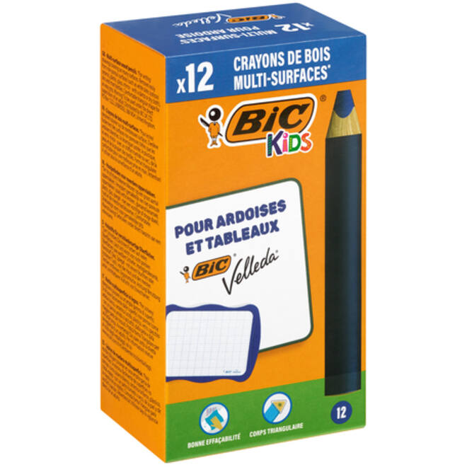 Whiteboardpotlood BicKids Multi Surface blauw doos à 12 stuks