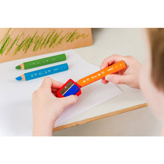 Whiteboardpotlood BicKids Multi Surface inclusief puntenslijper en doekje assorti pak à 3 stuks