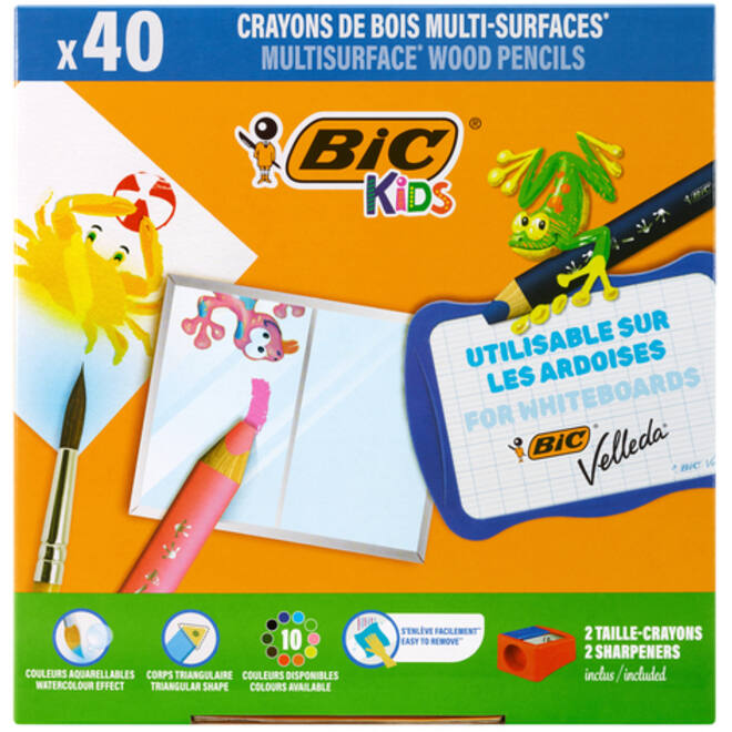 Kleurpotloden Bickids Multi Surface Class incl 2 puntenslijpers assorti 10 kleuren pak à 40 stuks