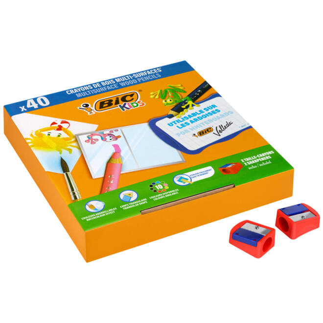 Kleurpotloden Bickids Multi Surface Class incl 2 puntenslijpers assorti 10 kleuren pak à 40 stuks