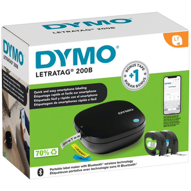 Labelprinter Dymo LetraTag 200B draagbaar bluetooth 12mm zwart promopack