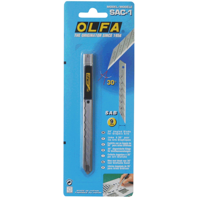 Snijmes Olfa SAC-1 9mm met metalen houder blister à 1 stuk