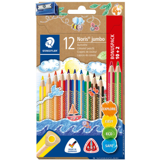 Kleurpotloden Staedtler Noris jumbo set à 10+2 kleuren gratis
