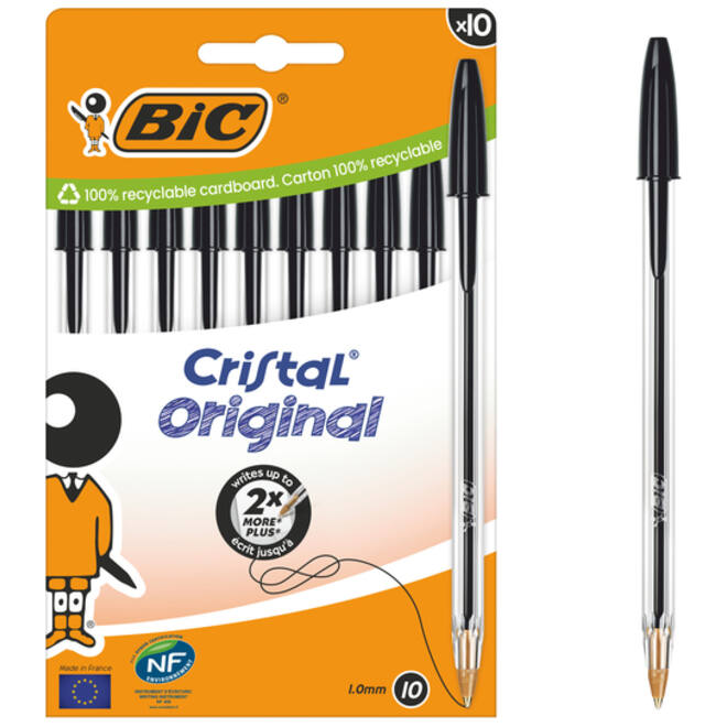 Balpen Bic Cristal medium zwart blister à 10 stuks