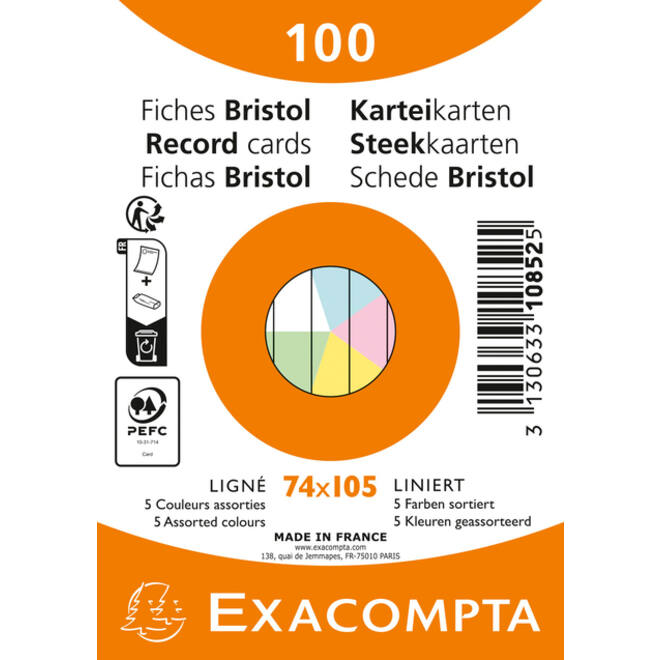 Flashcard Exacompta 74x105mm lijn 5 kleuren