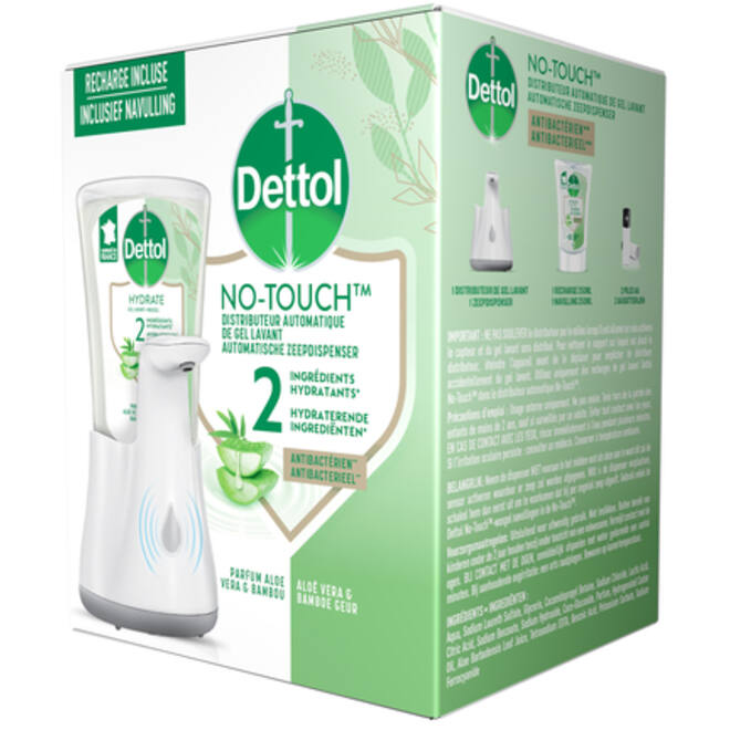Handzeepdispenser Dettol Hydrating No Touch Kit met zeep 250ml