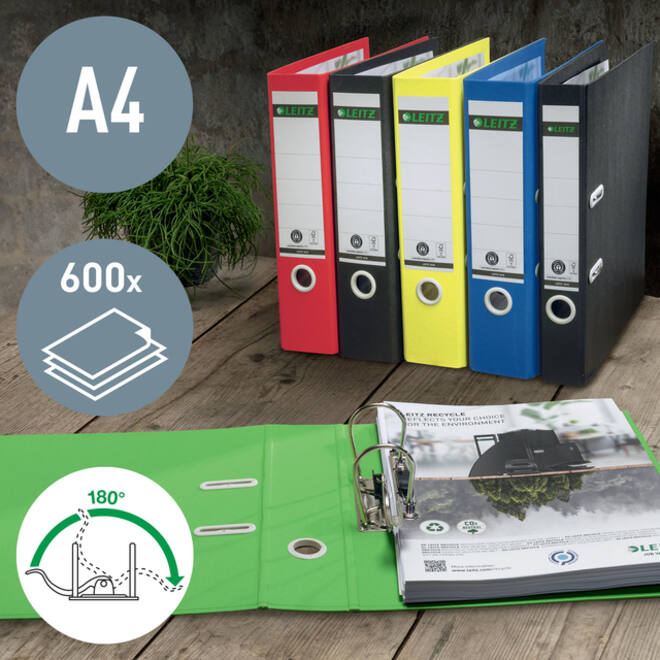 Ordner Leitz 180° Recycle 80 mm karton A4 rood