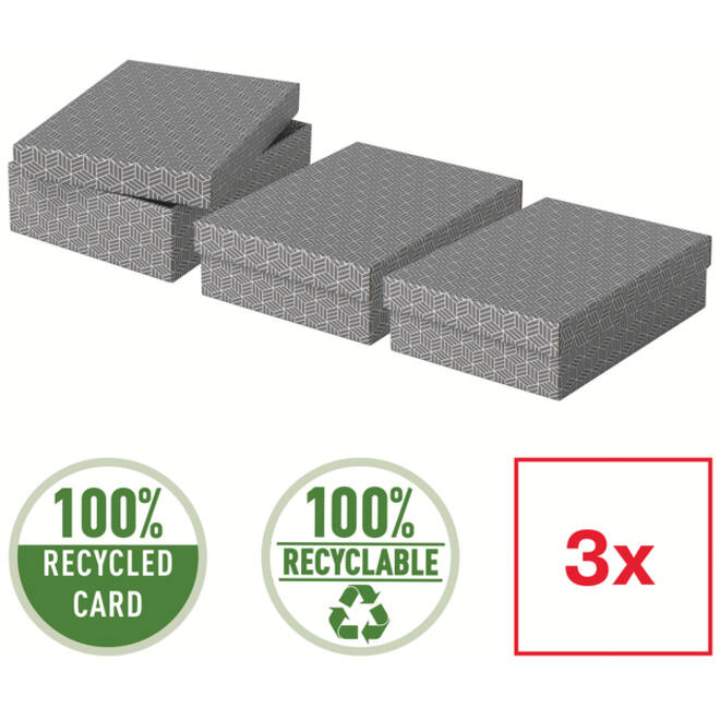 Opberg- en geschenkdoos Esselte home middelgroot 265x100x360mm grijs 3 stuks