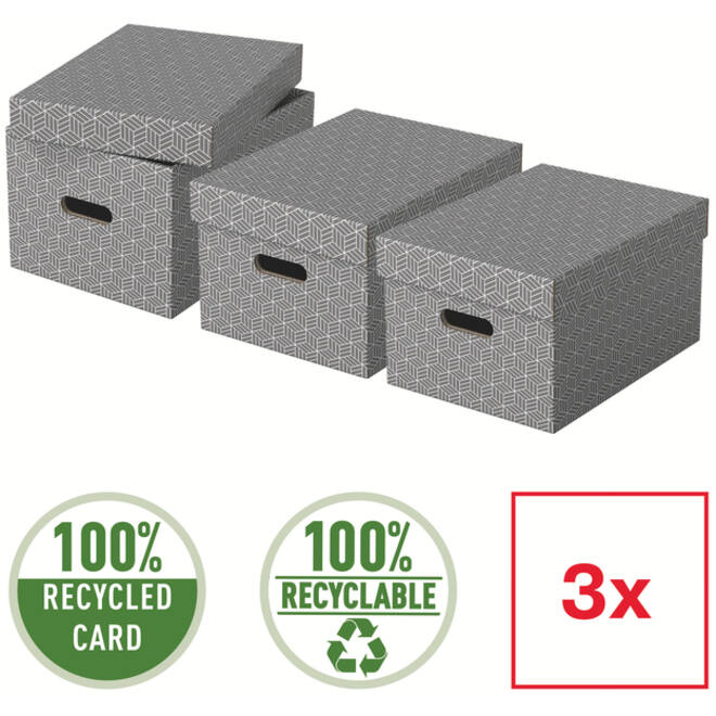 Opbergdoos Esselte home middelgroot 265x205x365mm grijs 3 stuks