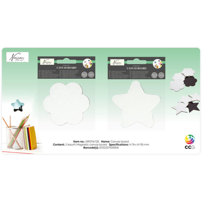 Canvas Nassau fine art ster en bloem 7,5cm magnetisch 4 stuks