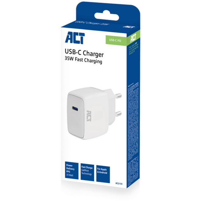 Oplader act 35w 1-poort usb c wit