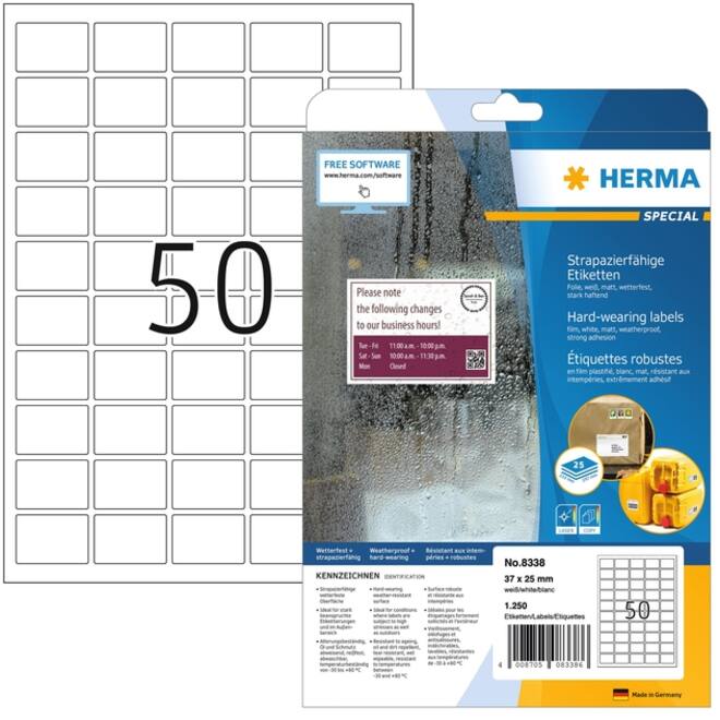 Etiket HERMA 8338 37x25mm weerbestendig wit 1250 etiketten