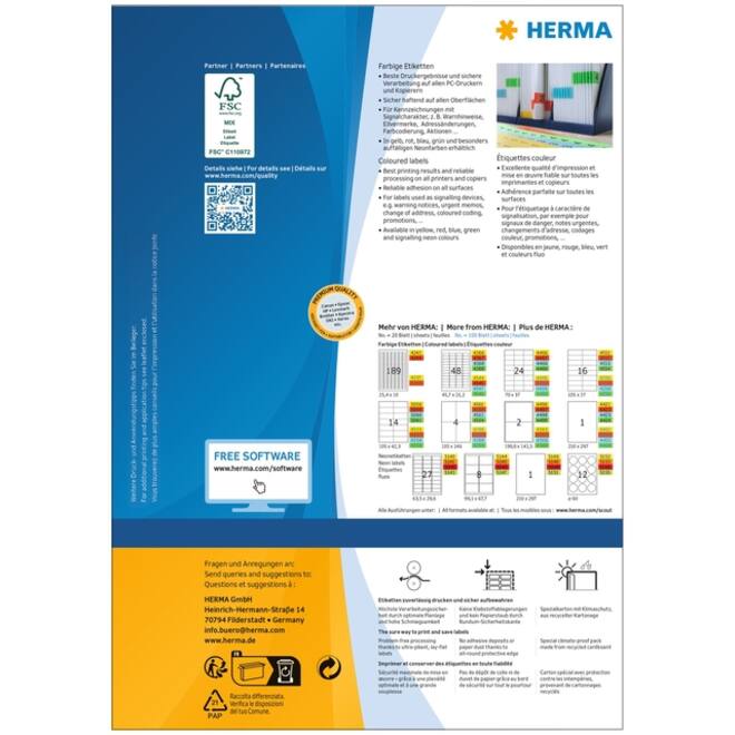 Etiket HERMA 4408 70x37mm blauw 2400 etiketten