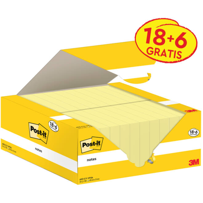 Memoblok 3M Post-it 653-CY 38mmx51mm geel voordeelpak