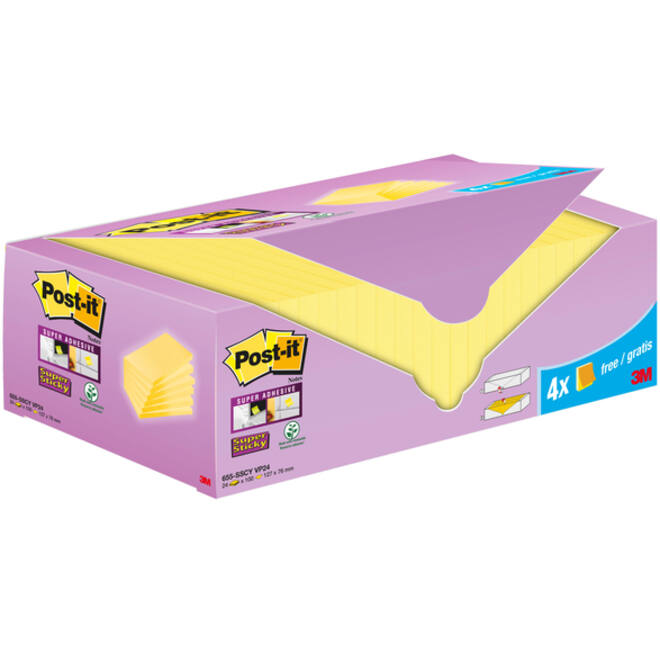 Memoblok 3M Post-it 655-SSCY Super Sticky 76x127mm geel voordeelpak