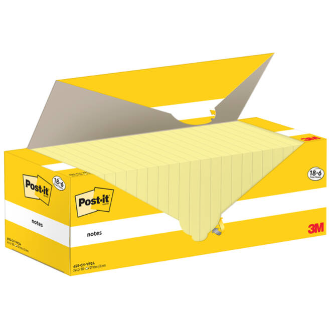 Memoblok 3M Post-it 655-CY 76x127mm geel voordeelpak