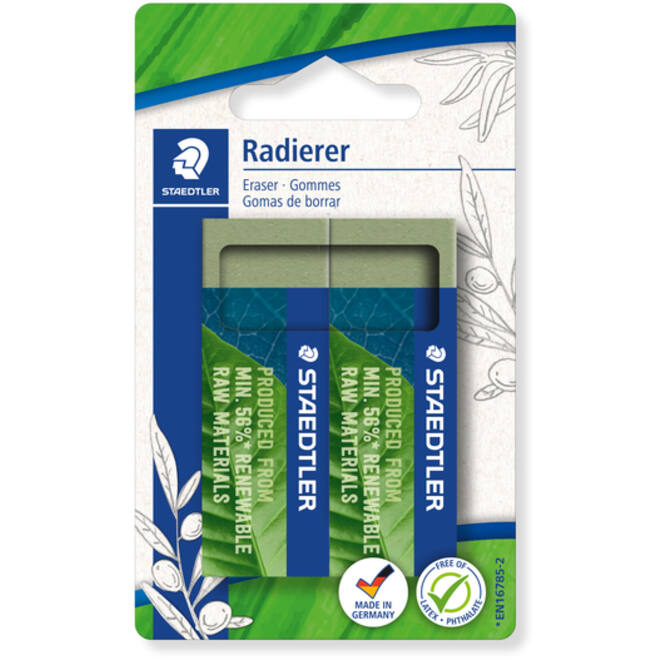 Gum Staedtler Eco 52680 65x23x10mm olijfgroen blister à 2 stuks