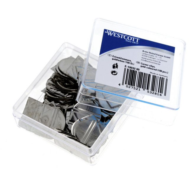 Hoekclips Westcott aluminium zilverkleurig doos à 100 stuks