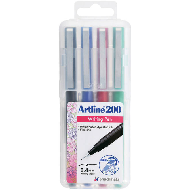 Fineliner Artline 200 rond fijn asssorti 4 stuks