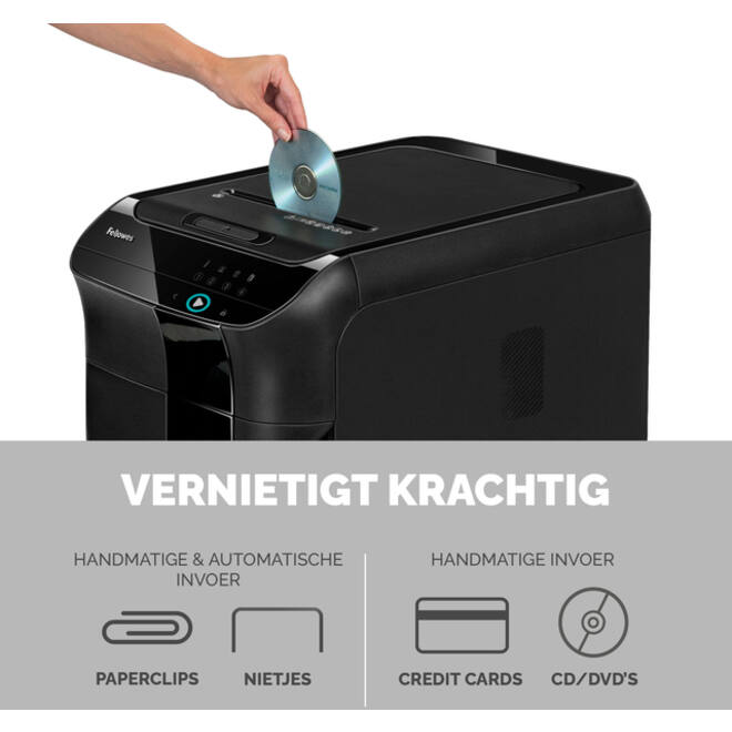 Papiervernietiger Fellowes Automax 450C snippers 4x38mm zwart