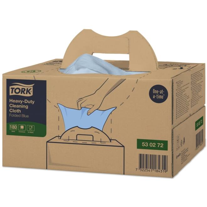 Reinigingsdoek Tork Heavy-Duty W7 Handy Box 180 doeken blauw 530272