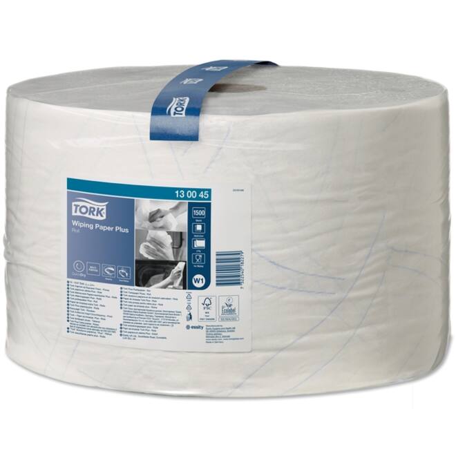 Poetspapier Tork Wiping Plus W1 2-laags 1500vel wit 130045