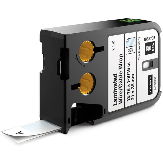 Labeltape Dymo XTL kabelwikkel 21mm zwart op wit