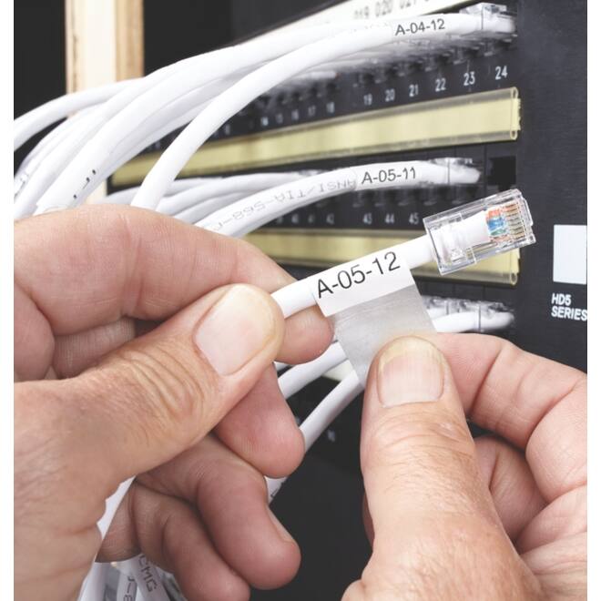 Labeltape Dymo XTL kabelwikkel 21mm zwart op wit