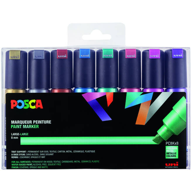 Verfstift Posca PC8K breed schuin metallic assorti set à 8 stuks