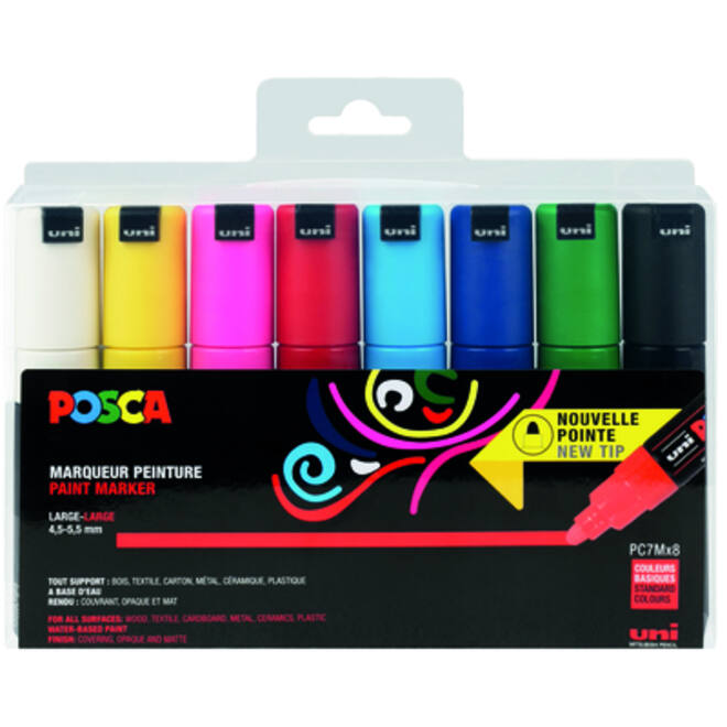 Verfstift Posca PC7M breed assorti set à 8 stuks