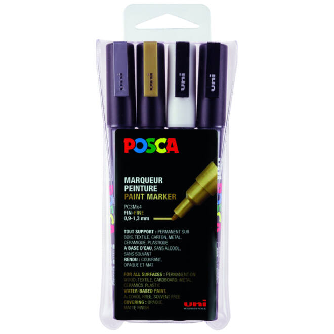 Verfstift Posca PC3M fijn assorti set à 4 stuks