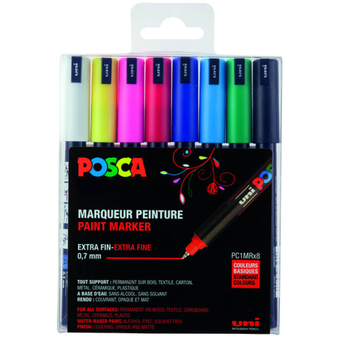Verfstift Posca PC1MR extra fijn assorti set à 8 stuks