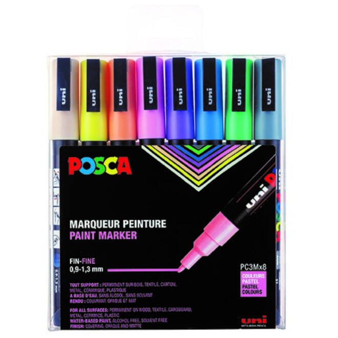 Verfstift Posca PC3M fijn pastel assorti set à 8 stuks