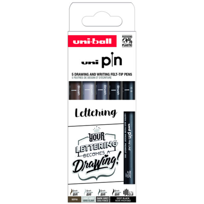 Fineliner Uni-ball Pin Musthave Handlettering set à 5 stuks assorti