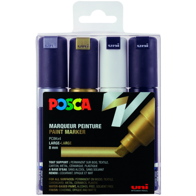 Verfstift Posca PC8K breed schuin assorti set à 4 stuks