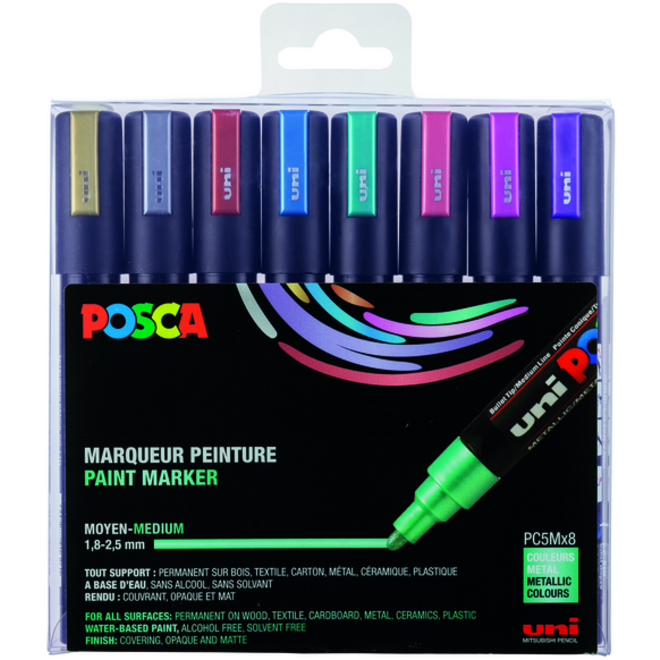 Verfstift Posca PC5M medium metallic assorti set à 8 stuks
