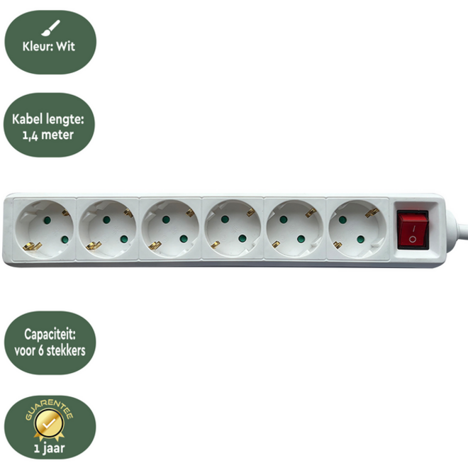 Stekkerdoos BRASQ 6 voudig 1.4 meter wit