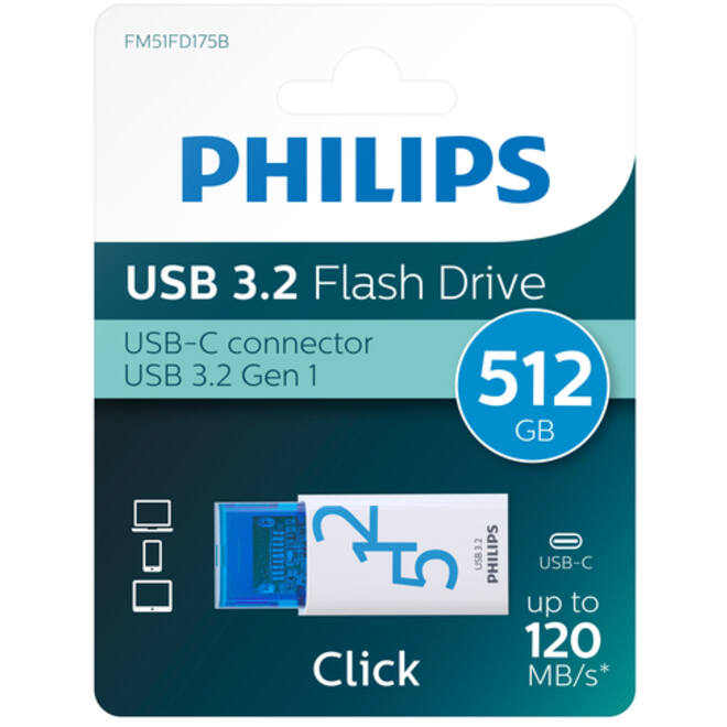 USB Stick Philips Click USB-C 512GB Ocean Blue