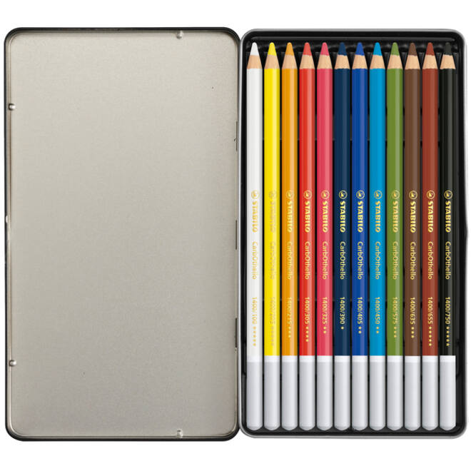 Kleurpotloden STABILO CarbOthello kalkpastel assorti blik à 12 stuks