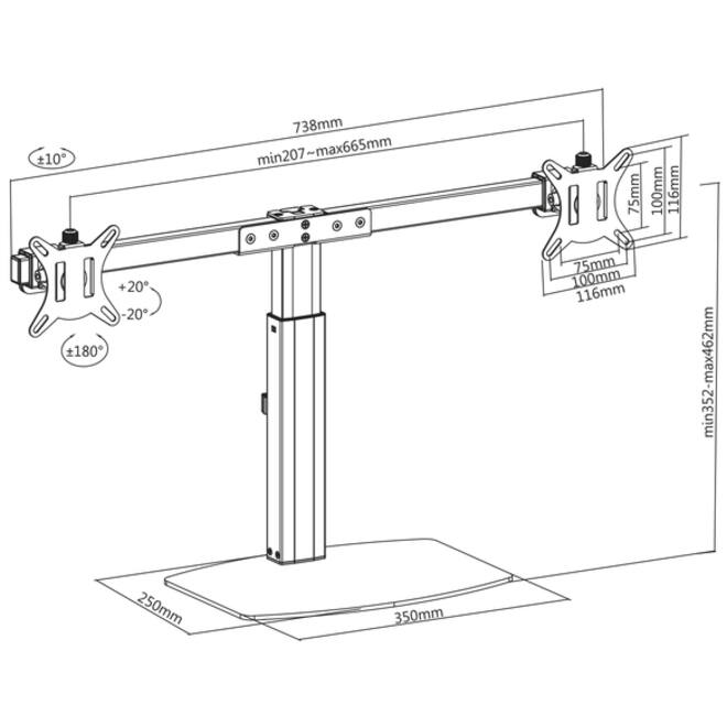 Monitorarm ACT office gasveer crossbar 2 schermen