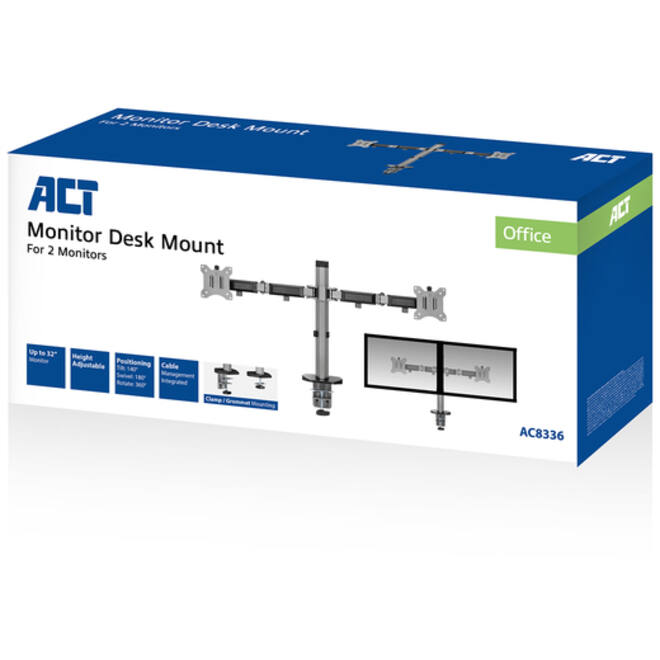 Monitorarm ACT office 2 schermen zilver