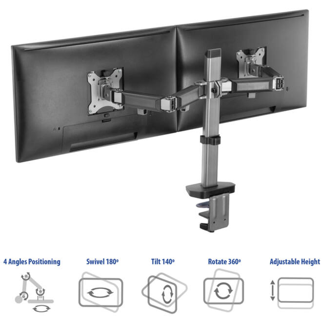 Monitorarm ACT office 2 schermen zilver